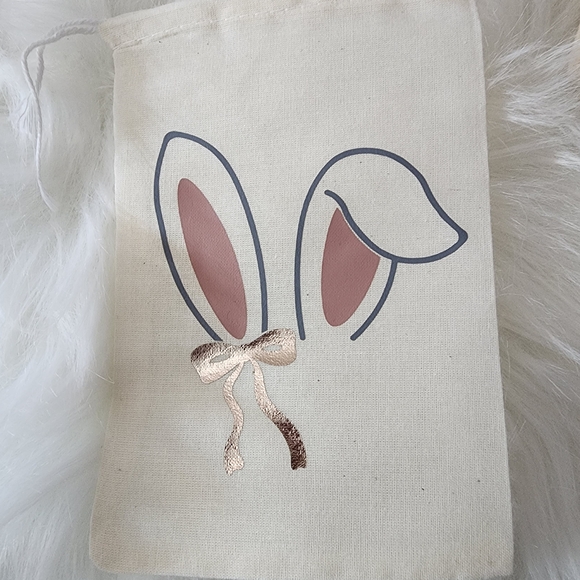 Easter Bunny and Egg Cotton Bags - Cream Pink Rose Gold Easter Basket Bag - Picture 7 of 9